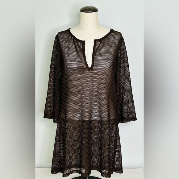 Brown Mesh Swim Coverup Dress size Medium by Jordan Taylor - Picture 4 of 8